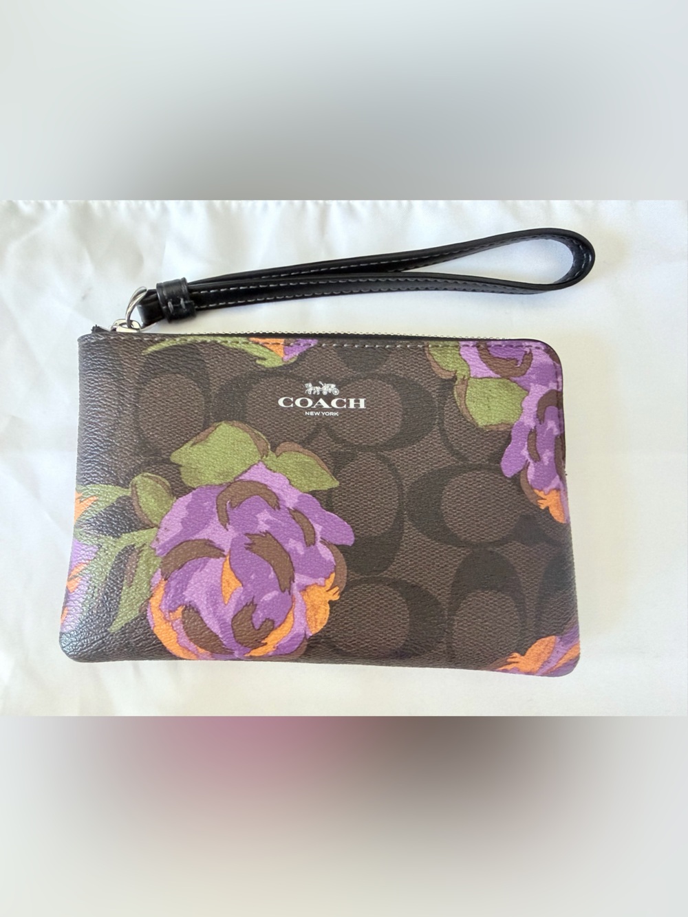 Coach Signature Canvas Wristlet with Purple Floral Print